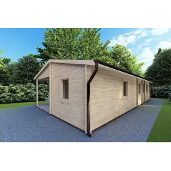Holzhaus ALMA 6x11 44mm, Frontansicht rechte Seite