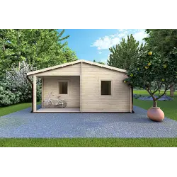Holzhaus ALMA 6x11 44mm, Frontansicht