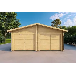 Doppelgarage aus Holz 6x6, 44mm, Frontansicht