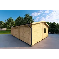 Dreifachgarage aus Holz 9x6,44mm, Frontansicht rechte Seite