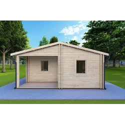 Isolierte Blockbohlenhaus Alma 6x12, 44/100/44 mm, Frontansicht
