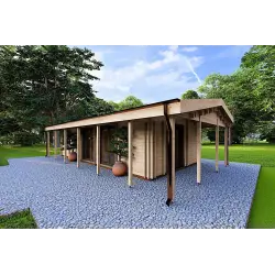 Holzhaus fertighaus​ OLIMPIA auf einer Etage, 84 m², 44/140/44 mm, Frontansicht rechte Seite