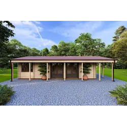 Holzhaus fertighaus​ OLIMPIA auf einer Etage, 84 m², 44/140/44 mm, Frontansicht
