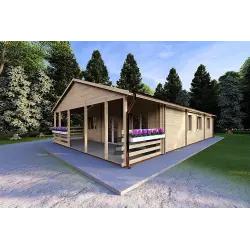 Holzhaus Fertighaus FIRENZE, 116 m², 44/100/44 mm, Frontansicht rechte Seite
